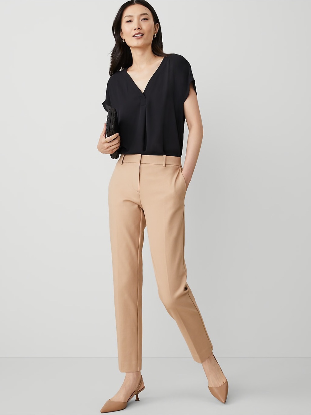 Ann Taylor EVA Tailored Straight-Leg Cropped Trousers in Camel NEW